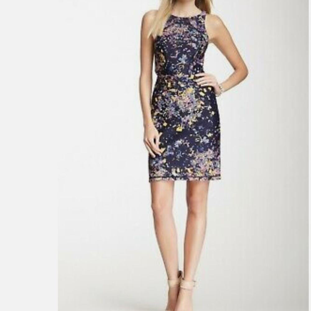 Cynthia Rowley Navy / muticolor Confetti Print Open Back scuba tank Dress Size 0
